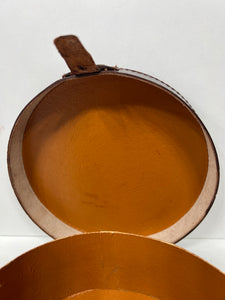 Fantastic vintage brown  leather circle travelling collar trinket box