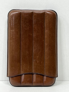 Superb vintage brown leather cigar case for 4 cigars