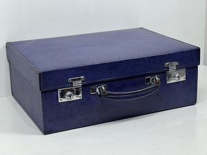 Elegant vintage indigo blue leather overnight suitcase by Mappin & Webb Ltd+KEY