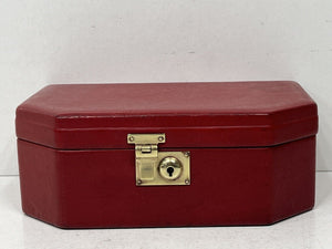 Fabulous vintage vibrant red leather jewellery box unusual shape