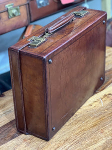 Vintage leather beautifully patinated hand tooled solid leather briefcase