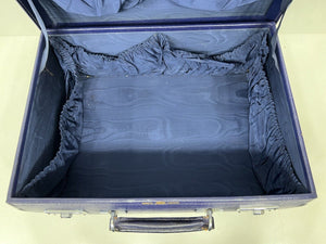 Elegant vintage indigo blue leather overnight suitcase by Mappin & Webb Ltd+KEY