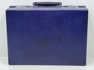 Elegant vintage indigo blue leather overnight suitcase by Mappin & Webb Ltd+KEY