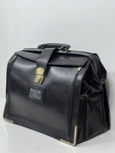 Load image into Gallery viewer, Charming vintage  black leather Gladstone style briefcase +KEY
