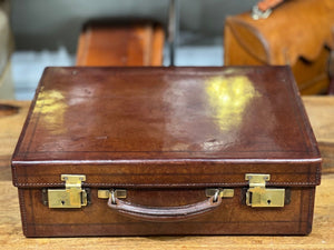 Vintage leather beautifully patinated hand tooled solid leather briefcase