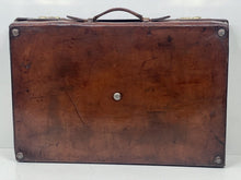 Load image into Gallery viewer, Adorable antique solid chocolate brown leather small suitcase large briefcase
