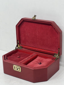 Fabulous vintage vibrant red leather jewellery box unusual shape