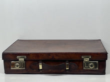 Load image into Gallery viewer, Adorable antique solid chocolate brown leather small suitcase large briefcase
