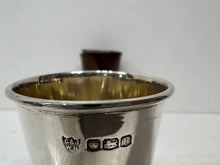 Load image into Gallery viewer, Vintage huntsman&#39;s silver whisky cup in leather case by G&amp;JW Hawksley Ltd, 1925
