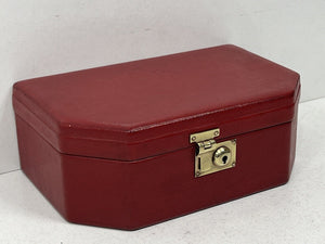 Fabulous vintage vibrant red leather jewellery box unusual shape