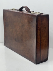 Adorable antique solid chocolate brown leather small suitcase large briefcase