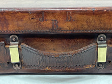 Load image into Gallery viewer, Adorable antique solid chocolate brown leather small suitcase large briefcase
