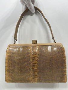 Exquisite vintage cream beige lizard skin leather handbag by Mappin &Webb