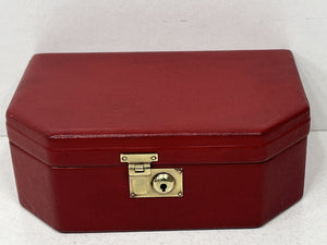 Fabulous vintage vibrant red leather jewellery box unusual shape