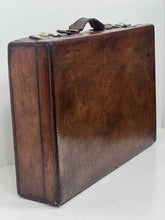 Load image into Gallery viewer, Adorable antique solid chocolate brown leather small suitcase large briefcase
