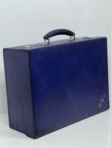 Elegant vintage indigo blue leather overnight suitcase by Mappin & Webb Ltd+KEY