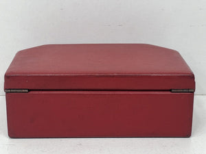 Fabulous vintage vibrant red leather jewellery box unusual shape