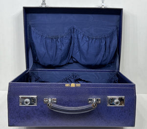 Elegant vintage indigo blue leather overnight suitcase by Mappin & Webb Ltd+KEY