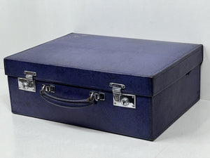 Elegant vintage indigo blue leather overnight suitcase by Mappin & Webb Ltd+KEY