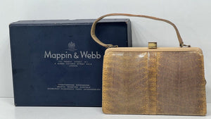 Exquisite vintage cream beige lizard skin leather handbag by Mappin &Webb