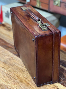 Vintage leather beautifully patinated hand tooled solid leather briefcase