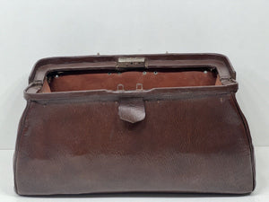 Superb antique Edwardian  chocolate brown leather Gladstone kit bag