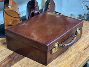 Vintage leather beautifully patinated hand tooled solid leather briefcase