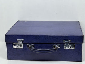 Elegant vintage indigo blue leather overnight suitcase by Mappin & Webb Ltd+KEY