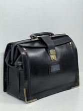 Load image into Gallery viewer, Charming vintage  black leather Gladstone style briefcase +KEY
