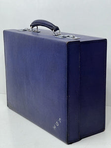 Elegant vintage indigo blue leather overnight suitcase by Mappin & Webb Ltd+KEY