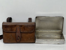 Load image into Gallery viewer, Vintage  leather cased hunting shooting fishing sandwich tin
