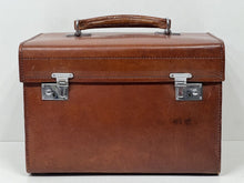 Load image into Gallery viewer, Stunning vintage top grain leather vanity train overnight case+ original tray
