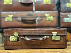 Vintage leather beautifully patinated hand tooled solid leather briefcase