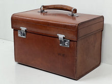 Load image into Gallery viewer, Stunning vintage top grain leather vanity train overnight case+ original tray
