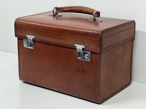 Stunning vintage top grain leather vanity train overnight case+ original tray