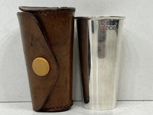 Load image into Gallery viewer, Vintage huntsman&#39;s silver whisky cup in leather case by G&amp;JW Hawksley Ltd, 1925
