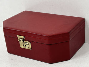 Fabulous vintage vibrant red leather jewellery box unusual shape