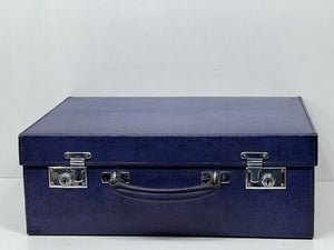 Elegant vintage indigo blue leather overnight suitcase by Mappin & Webb Ltd+KEY