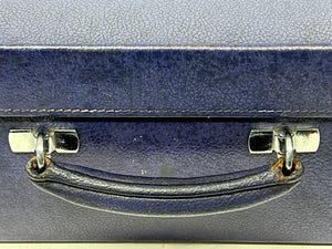 Elegant vintage indigo blue leather overnight suitcase by Mappin & Webb Ltd+KEY