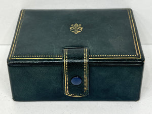 Superb vintage GREEN leather trinket jewellery box made in Italy