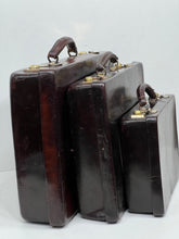 Load image into Gallery viewer, VERY RARE bespoke vintage Set of Three NORFOLK HIDE suitcases all piece uniques
