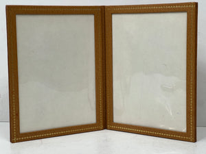 Beautiful vintage honey tan pig skin leather double photo frame by W.H. Smith