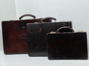VERY RARE bespoke vintage Set of Three NORFOLK HIDE suitcases all piece uniques