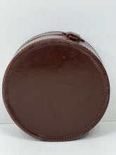 Load image into Gallery viewer, Fantastic vintage brown  leather circle travelling collar trinket box
