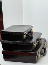 Load image into Gallery viewer, VERY RARE bespoke vintage Set of Three NORFOLK HIDE suitcases all piece uniques
