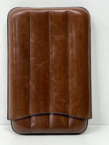 Superb vintage brown leather cigar case for 4 cigars