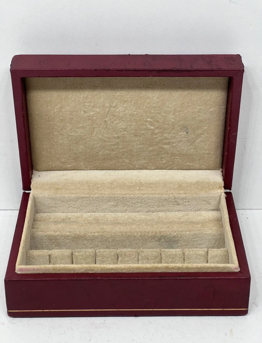 Beautiful vintage burgundy leather trinket jewellery box made in Italy