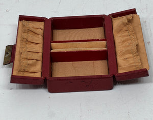 Beautiful vintage red morocco leather miniature travelling jewellery box case