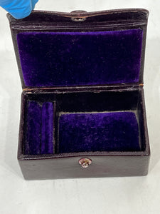 Beautiful vintage burgundy leather small travelling jewellery box c.1920