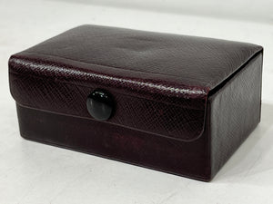 Beautiful vintage burgundy leather small travelling jewellery box c.1920
